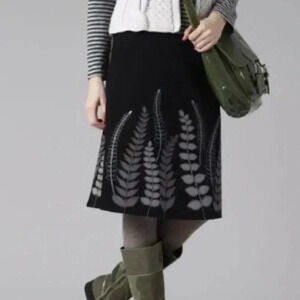 Boden Fern Embroidered A-Line Knee Length Y2K Vintage Skirt, Black/Grey, 2